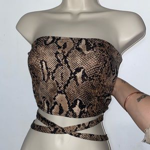 Stretchy sexy snakeskin tube top with waist tie - size M